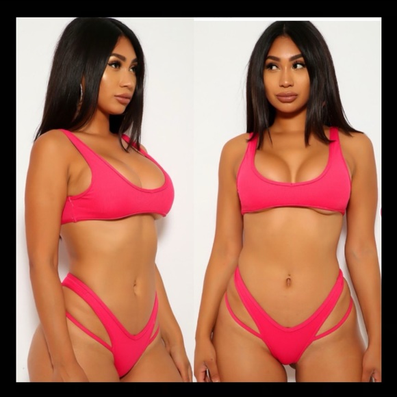 NWOT Neon FUSHIA Strappy Thong Bikini 👙 - Picture 2 of 6